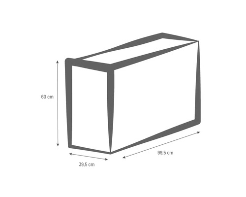 Abbildung mit Maßangaben: Höhe 60 cm, Tiefe 39,5 cm, Länge 99,5 cm