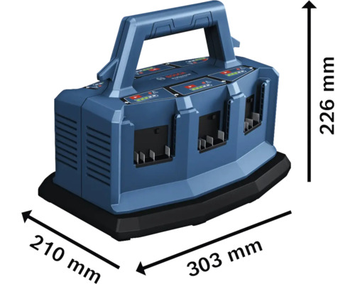 Chargeur de batterie Bosch Professional avec des dimensions de 303 x 210 x 226 millimètres