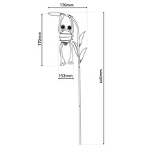 Technische Zeichnung einer Gartenleuchte in Froschform mit Abmessungen