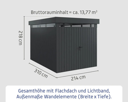 Dimensions d'un abri de jardin avec toit plat et bandeau lumineux