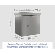 Abmessungen des Gerätehauses mit Flachdach
