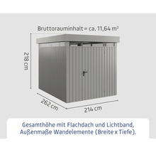 Dimensions d'un abri de jardin avec toit plat et bande lumineuse