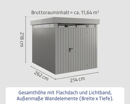 Dimensions d'un abri de jardin avec toit plat et bande lumineuse