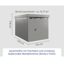 Gerätehaus mit Flachdach und Lichtband, Aussenmasse 310 x 214 x 218 cm