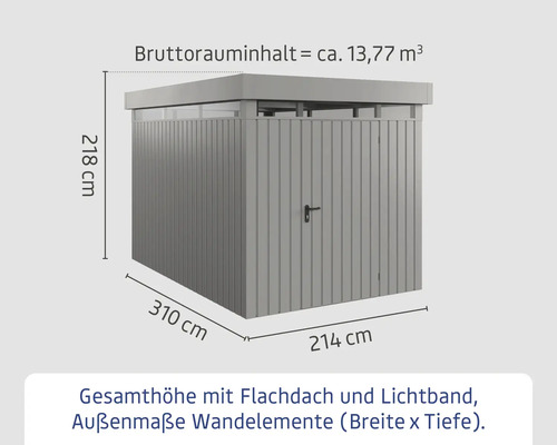Gerätehaus mit Flachdach und Lichtband, Aussenmasse 310 x 214 x 218 cm