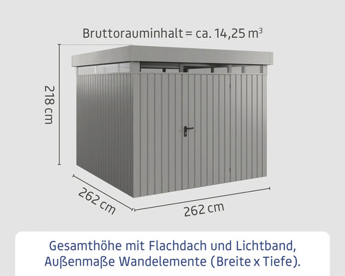 Abmessungen des Gerätehauses mit Flachdach