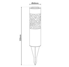 Technische Zeichnung einer Gartenleuchte mit Erdspieß, Durchmesser 60 Millimeter, Höhe 335 Millimeter