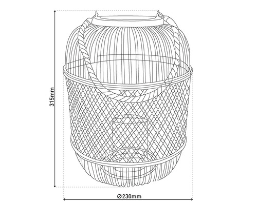 Schéma d'une lanterne avec des dimensions de 315 mm de hauteur et 230 mm de diamètre