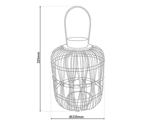 Technische Zeichnung einer Laterne mit den Maßen 325 mm Höhe und 235 mm Durchmesser.