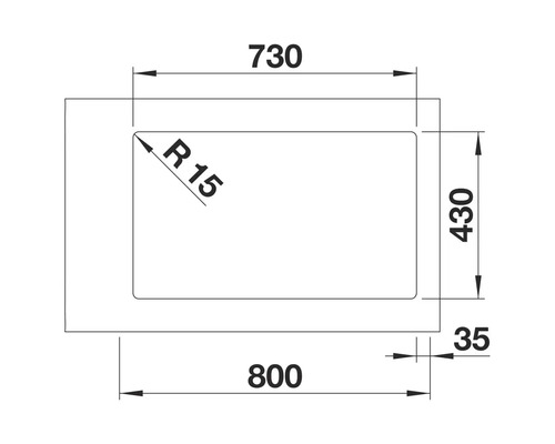 Schéma technique d'un évier avec dimensions.