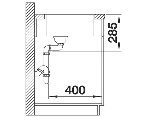 Dessin technique d'un évier avec les dimensions 285 et 400.