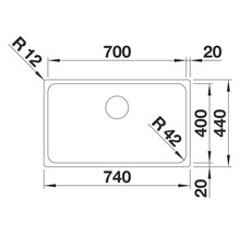 Dessin technique d'un évier avec dimensions