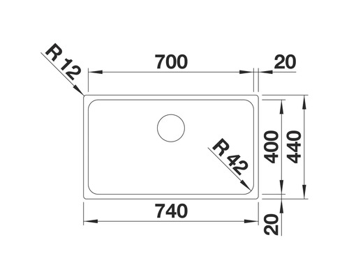 Dessin technique d'un évier avec dimensions