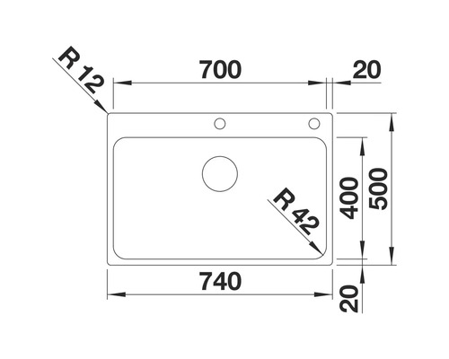 Schéma technique d'un évier avec dimensions