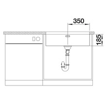 Schéma d'un évier de cuisine avec des dimensions de 350 x 185 millimètres