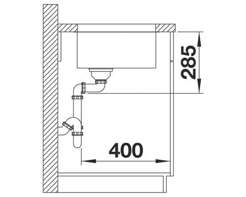 Dessin technique d'un meuble sous-évier avec dimensions