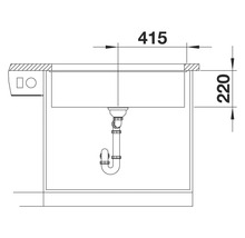 Schéma d'un évier avec des dimensions de 415 x 220 millimètres.