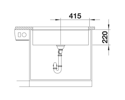 Schéma d'un évier avec des dimensions de 415 x 220 millimètres.