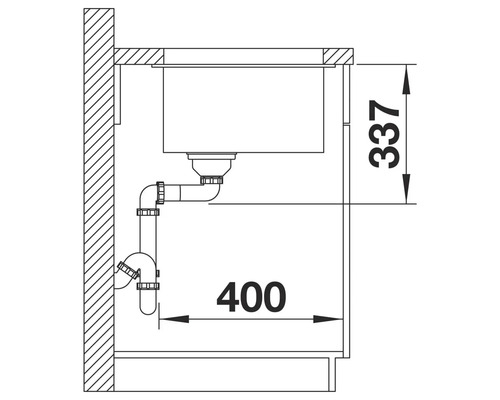 Dessin d'un évier avec les dimensions 400 et 337