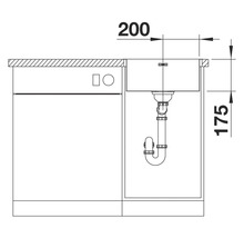 Dessin technique d'un évier de cuisine avec les dimensions 200 et 175.