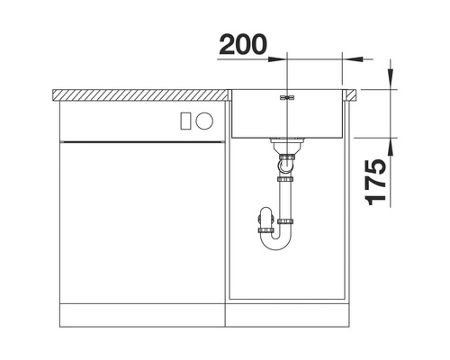 Dessin technique d'un évier de cuisine avec les dimensions 200 et 175.