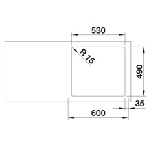 Dessin technique d'un évier aux dimensions 600 x 490 x 35 mm