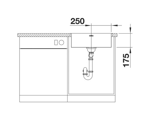 Schéma technique d'un évier avec les dimensions 250 et 175