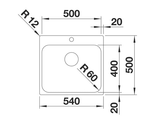 Schéma technique d'un évier avec dimensions