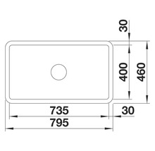 Technische Zeichnung eines Spülbeckens mit Maßangaben