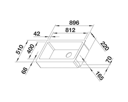Schéma technique d'un évier avec dimensions