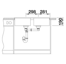 Zeichnung einer Doppelspüle mit Maßangaben.