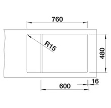 Technische Zeichnung einer Spüle mit Maßangaben