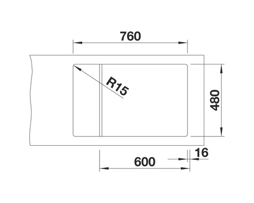 Technische Zeichnung einer Spüle mit Maßangaben
