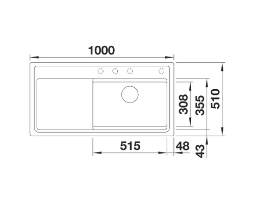 Dessin technique d'un évier avec dimensions.