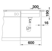Schéma technique d'un évier avec dimensions