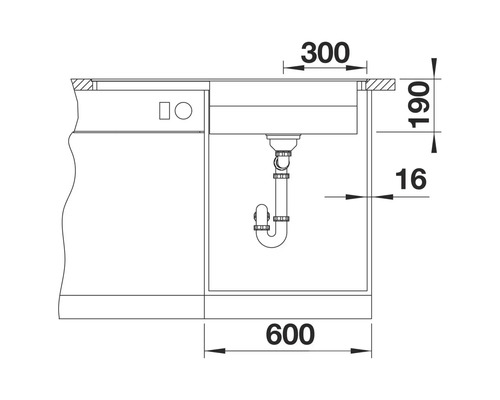 Schéma technique d'un évier avec dimensions