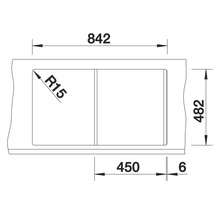 Dessin technique d'un évier avec des dimensions de 842 x 482 mm