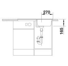 Schéma d'un évier avec dimensions, meuble sous-évier inclus
