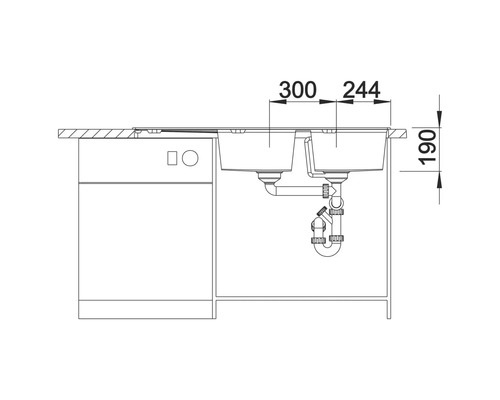 Zeichnung einer Spüle mit Abmessungen