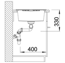 Technische Zeichnung eines Spülbeckens mit Abmessungen