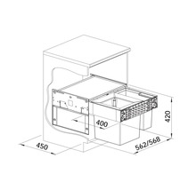 Schéma technique d'un meuble sous-lavabo avec tiroir et dimensions