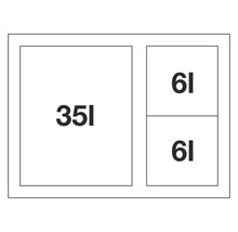 Plan d'évier avec un bac de 35 litres et deux bacs de 6 litres