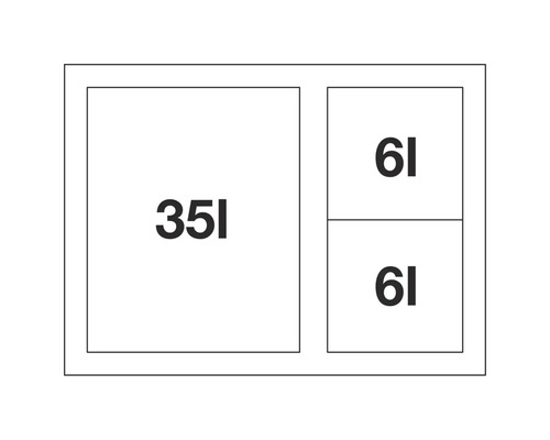 Plan d'évier avec un bac de 35 litres et deux bacs de 6 litres