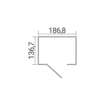 Maßzeichnung mit Grundriss: Breite 186,8 und Tiefe 136,7.
