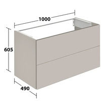 Meuble sous-lavabo avec deux tiroirs et indications de taille