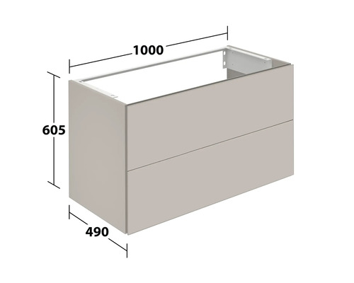 Meuble sous-lavabo avec deux tiroirs et indications de taille