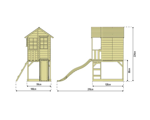 Dimensions de la tour de jeux avec toboggan