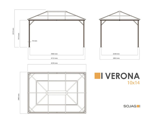Abmessungen Pavillon Verona 10x14 von Sojag