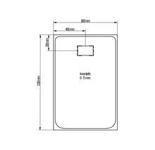 Technische Zeichnung einer Duschwanne mit den Maßen 1200 x 800 mm und einer Innentiefe von 0 bis 15 mm