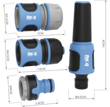 Gartenschlauch-Anschlussset mit Schlauchstück, Wasserstopp und Spritzdüse von for-q